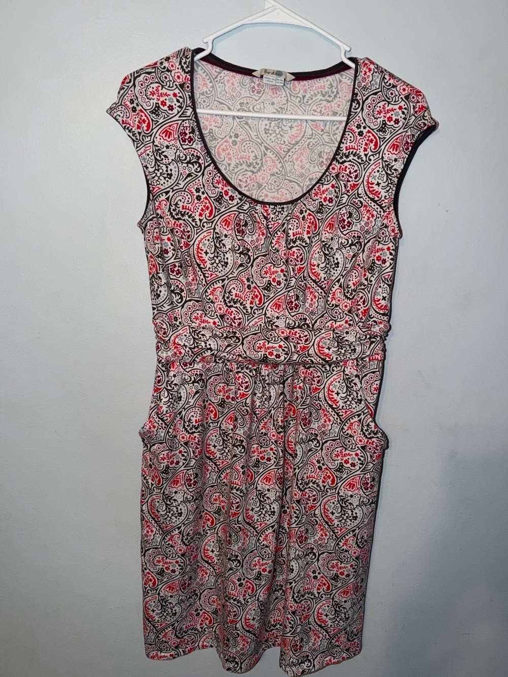 Boden Coral, Black and White Paisley Cap-Sleeve Dress